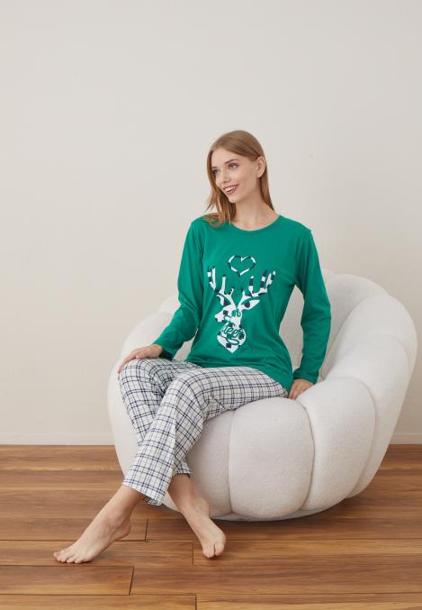 Pijama Dama Craciun ,maneca lunga ,pantaloni lungi,Engros